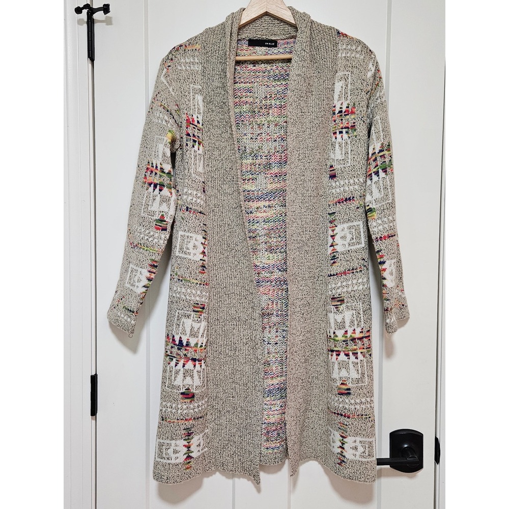 Boho Southwestern Aztec Duster Cardigan Sweater Womens S Long Geometric Knit